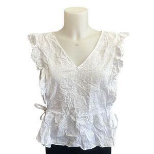 Madewell Cotton Cottage Core White Ruffle Sleeve Blouse